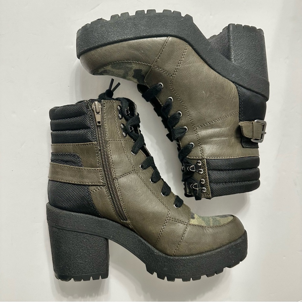 Women's Combat Boots Olive/Black Camo Buckle Lace-Up Boots Mix No. 6 Size 7 1/2 - Picture 5 of 10